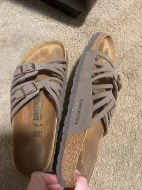 Birkenstock Women’s Taupe Strappy Cork Footbed Slide Sandals